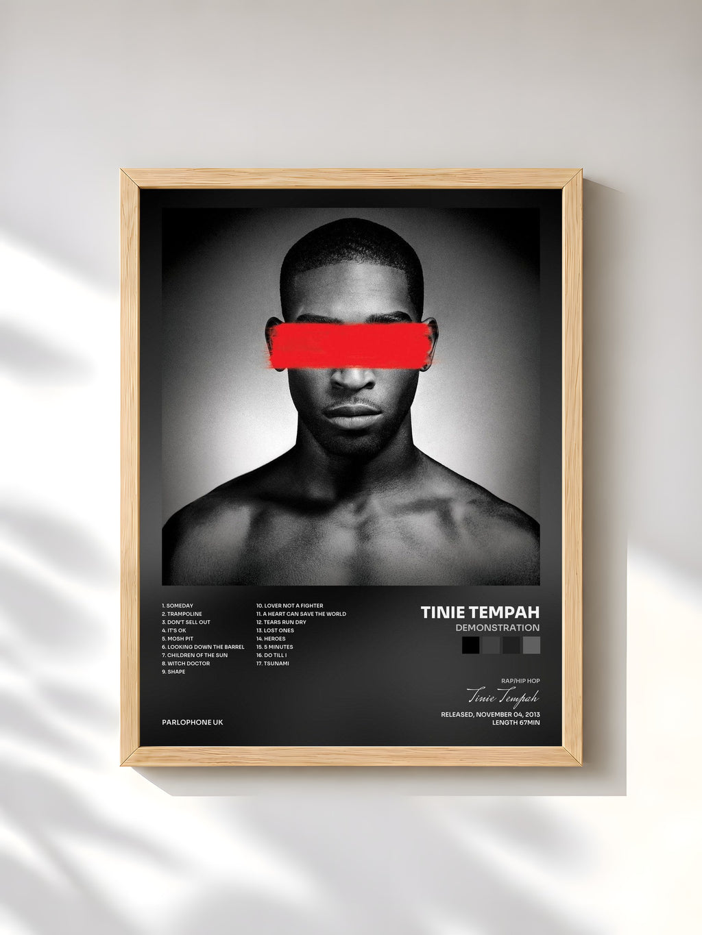 #bois Tableau de l'album Demonstration de Tinie Tempah, cadre en bois brut, imprimé et encadré en France
