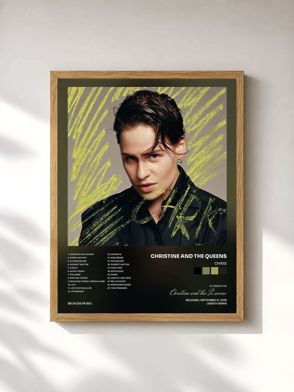 #bois Tableau de l'album Chris de Christine and the Queens, cadre en bois brut, imprimé et encadré en France