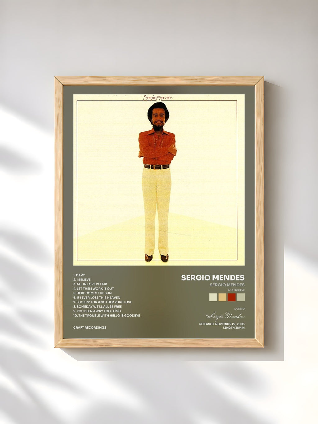 #bois Tableau de l'album Sérgio Mendes (AKA I Believe) de Sergio Mendes, cadre en bois brut, imprimé et encadré en France