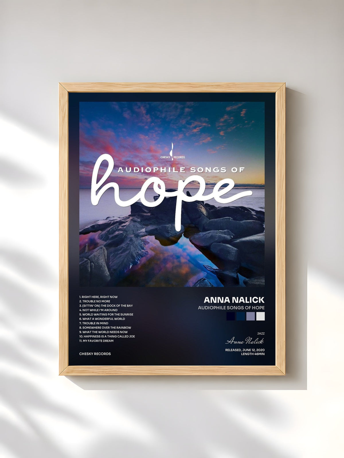 #bois Tableau de l'album Audiophile Songs of Hope de Anna Nalick, cadre en bois brut, imprimé et encadré en France