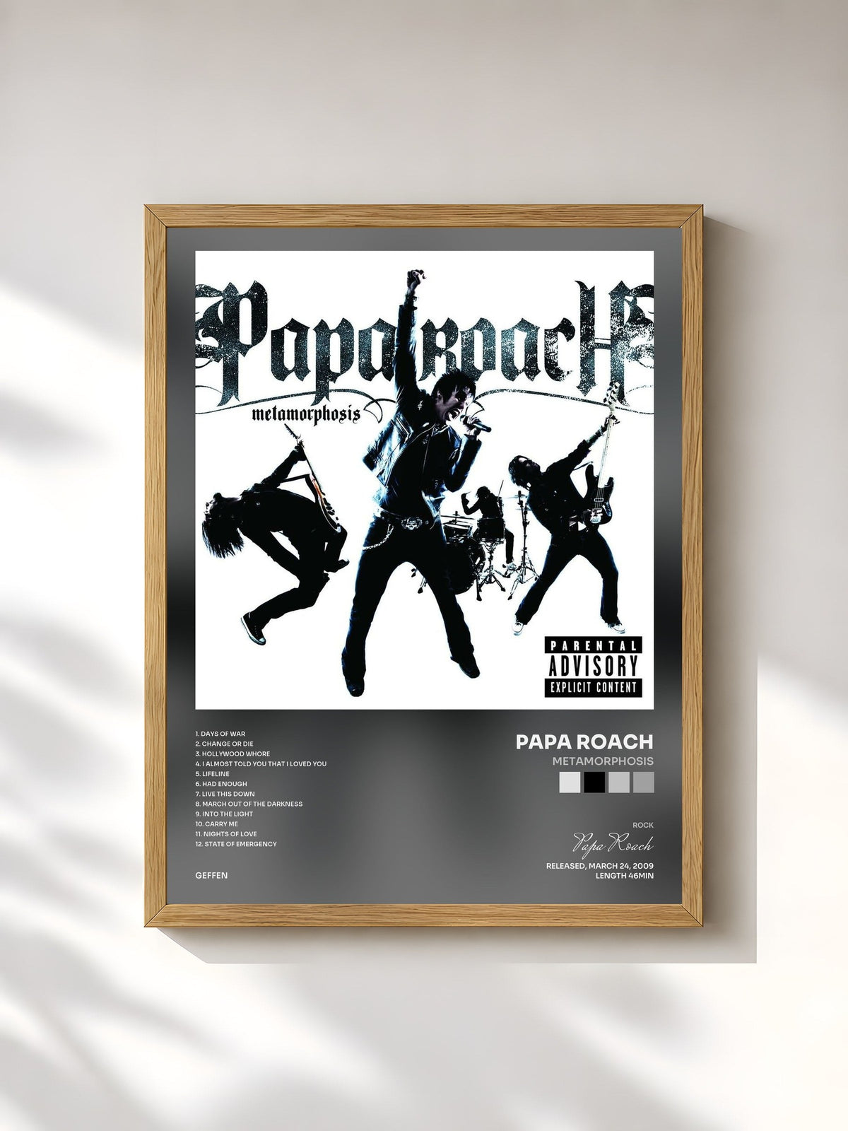 #bois Tableau de l'album Metamorphosis de Papa Roach, cadre en bois brut, imprimé et encadré en France