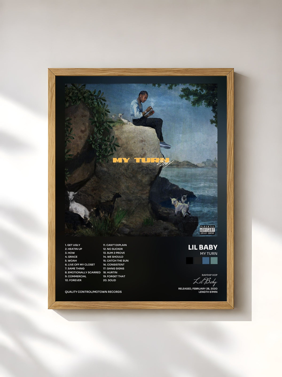 #bois Tableau de l'album My Turn de Lil Baby, cadre en bois brut, imprimé et encadré en France