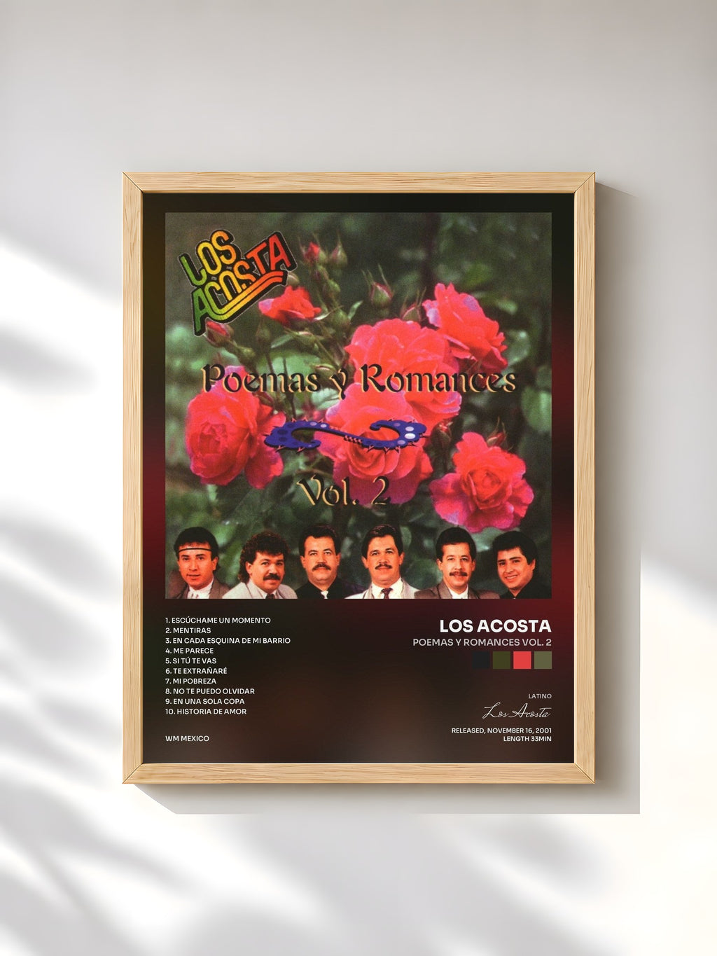 #bois Tableau de l'album Poemas y Romances Vol. 2 de Los Acosta, cadre en bois brut, imprimé et encadré en France