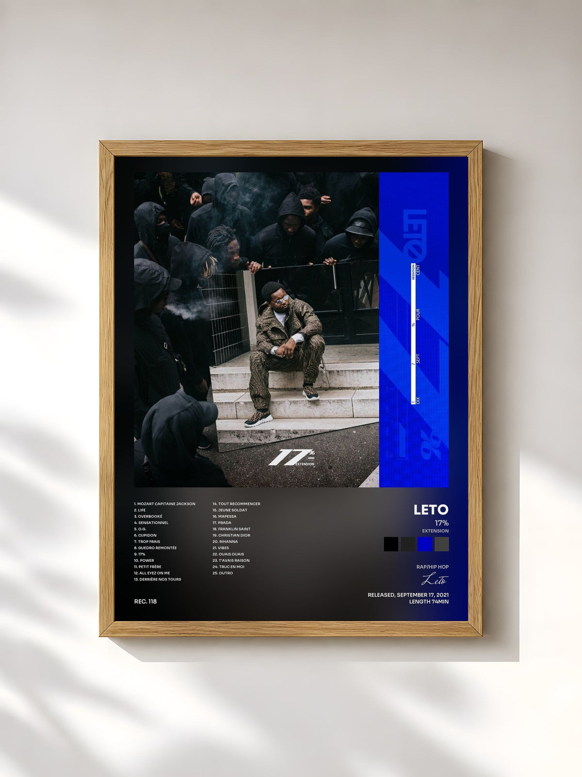 #bois Tableau de l'album 17% (Extension) de Leto, cadre en bois brut, imprimé et encadré en France