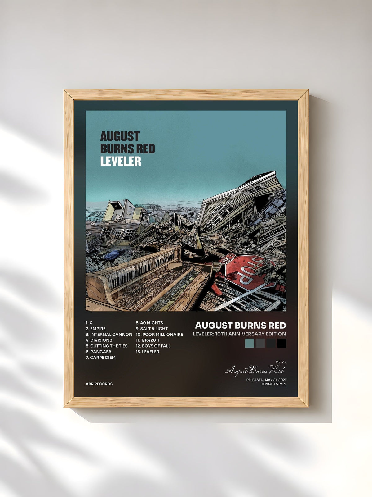 #bois Tableau de l'album Leveler: 10th Anniversary Edition de August Burns Red, cadre en bois brut, imprimé et encadré en France