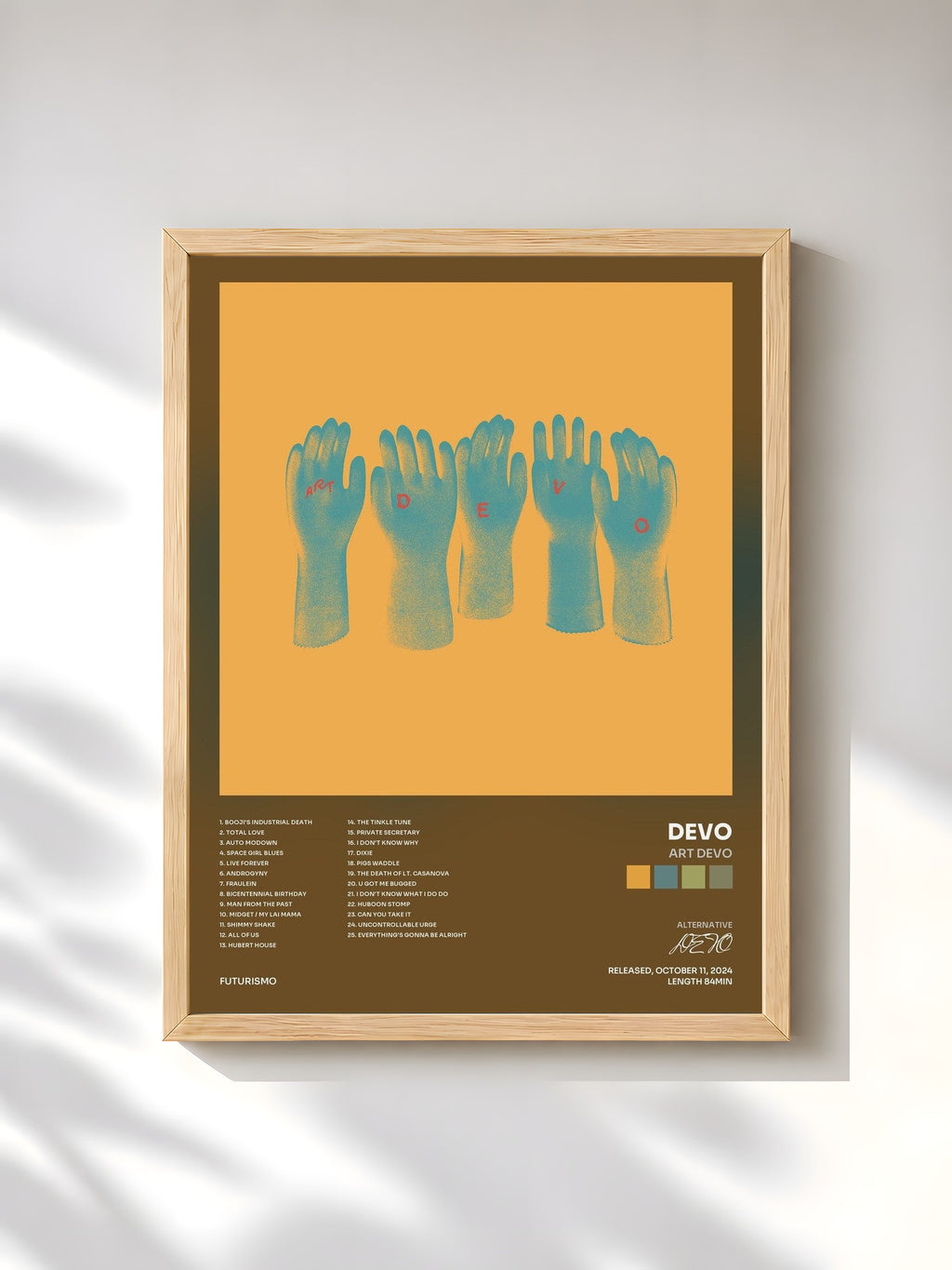 #bois Tableau de l'album Art Devo de DEVO, cadre en bois brut, imprimé et encadré en France