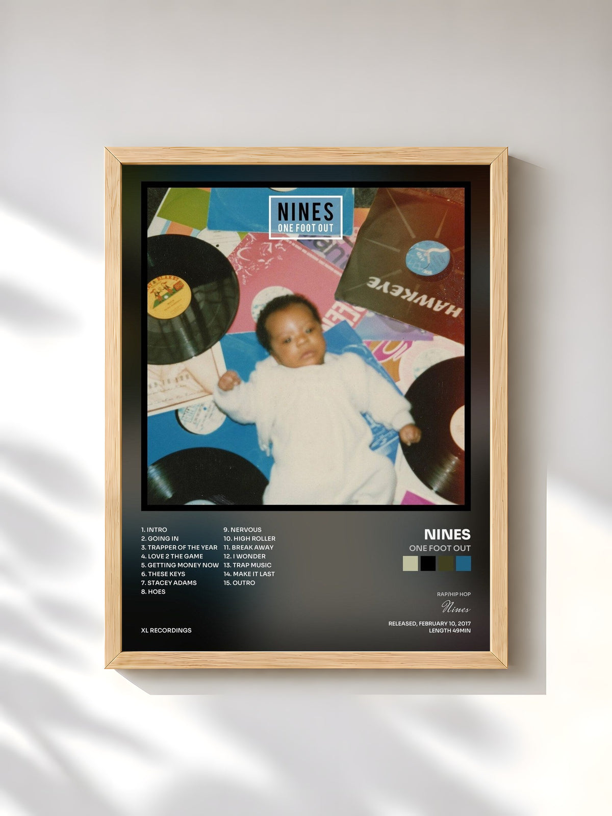#bois Tableau de l'album One Foot Out de Nines, cadre en bois brut, imprimé et encadré en France