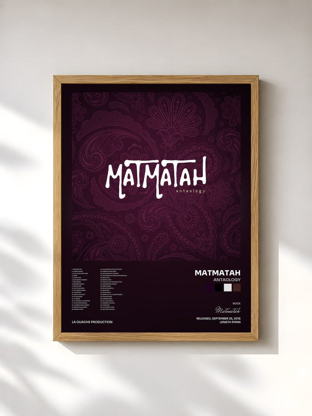 #bois Tableau de l'album Antaology de Matmatah, cadre en bois brut, imprimé et encadré en France