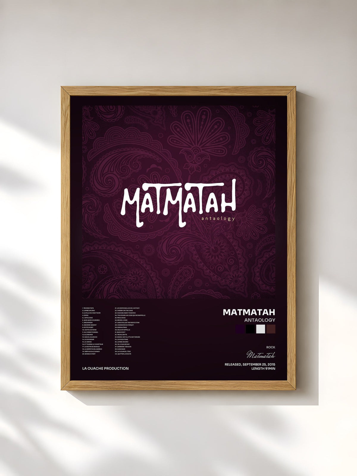 #bois Tableau de l'album Antaology de Matmatah, cadre en bois brut, imprimé et encadré en France