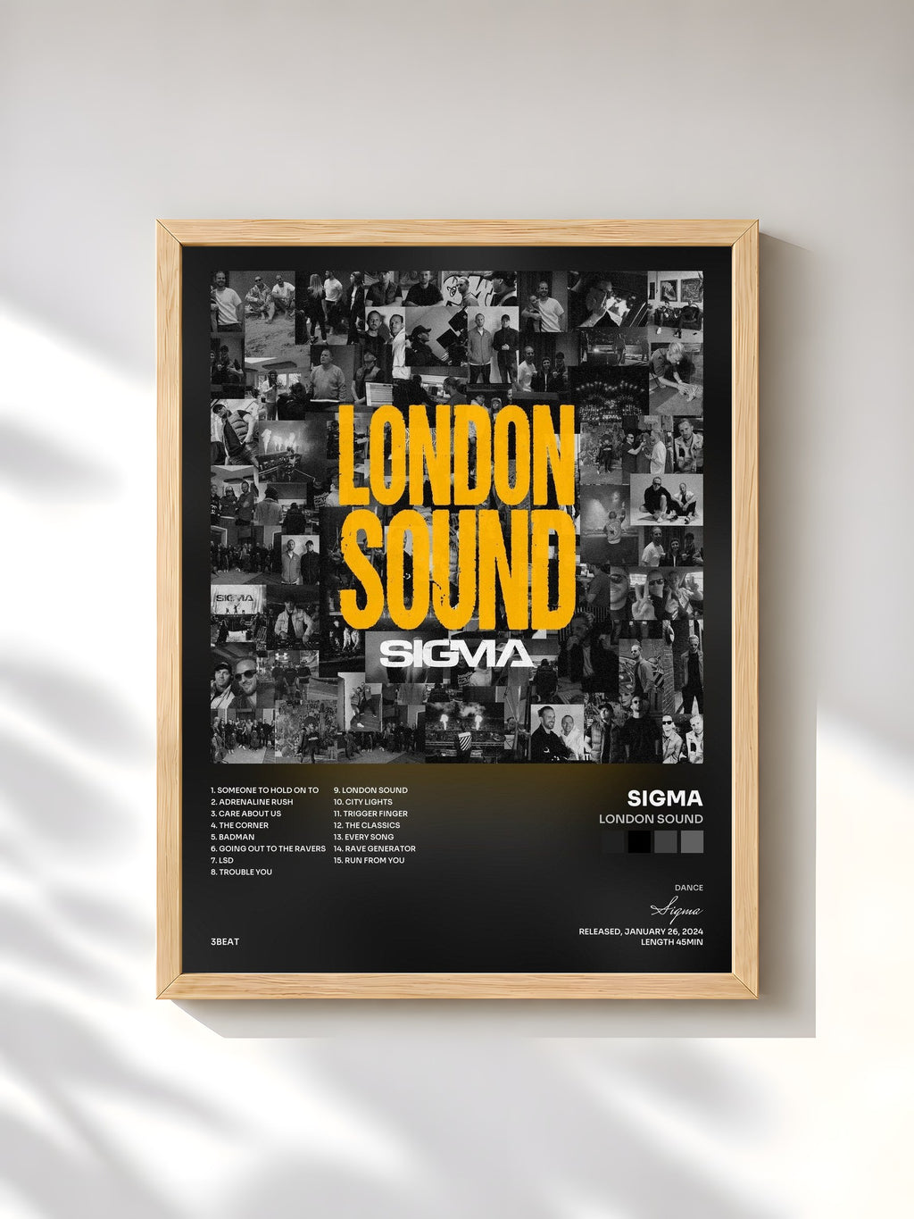 #bois Tableau de l'album London Sound de Sigma, cadre en bois brut, imprimé et encadré en France