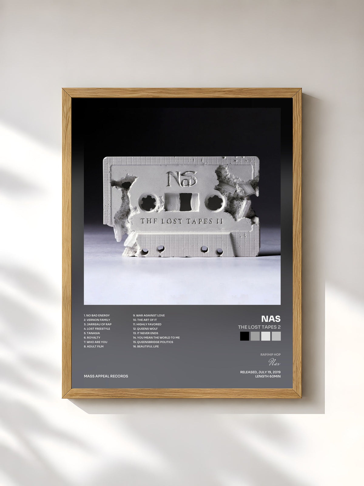 #bois Tableau de l'album The Lost Tapes 2 de Nas, cadre en bois brut, imprimé et encadré en France