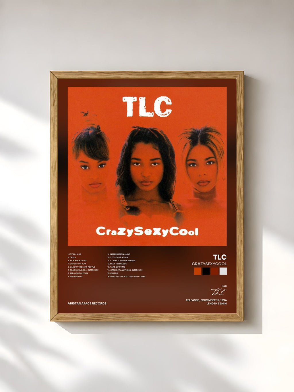 #bois Tableau de l'album Crazysexycool de TLC, cadre en bois brut, imprimé et encadré en France