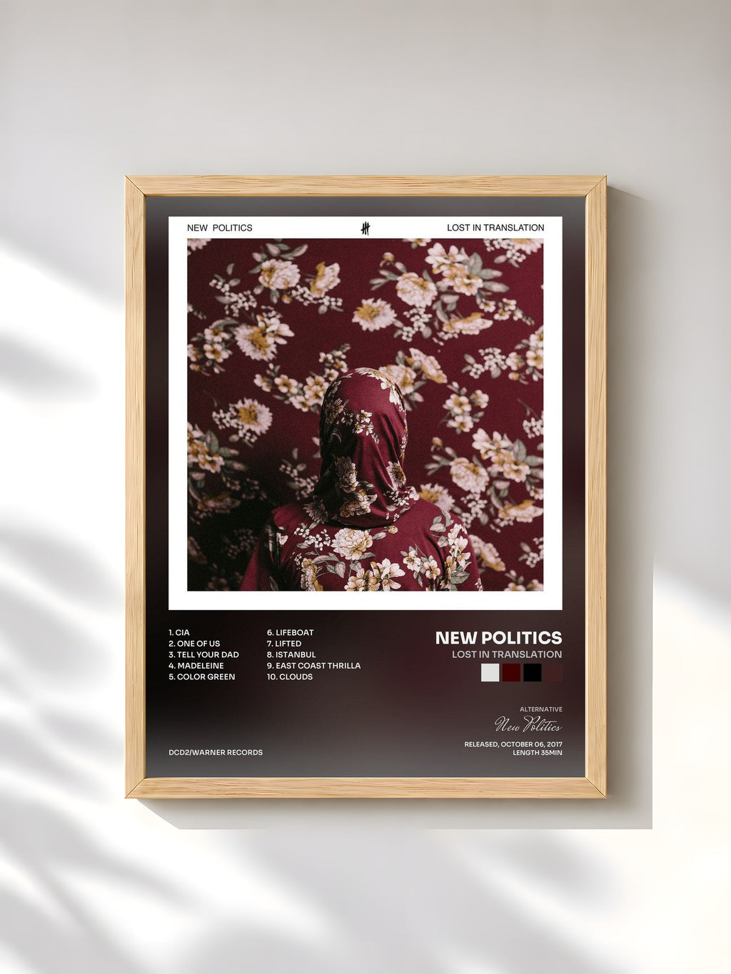 #bois Tableau de l'album Lost in Translation de New Politics, cadre en bois brut, imprimé et encadré en France