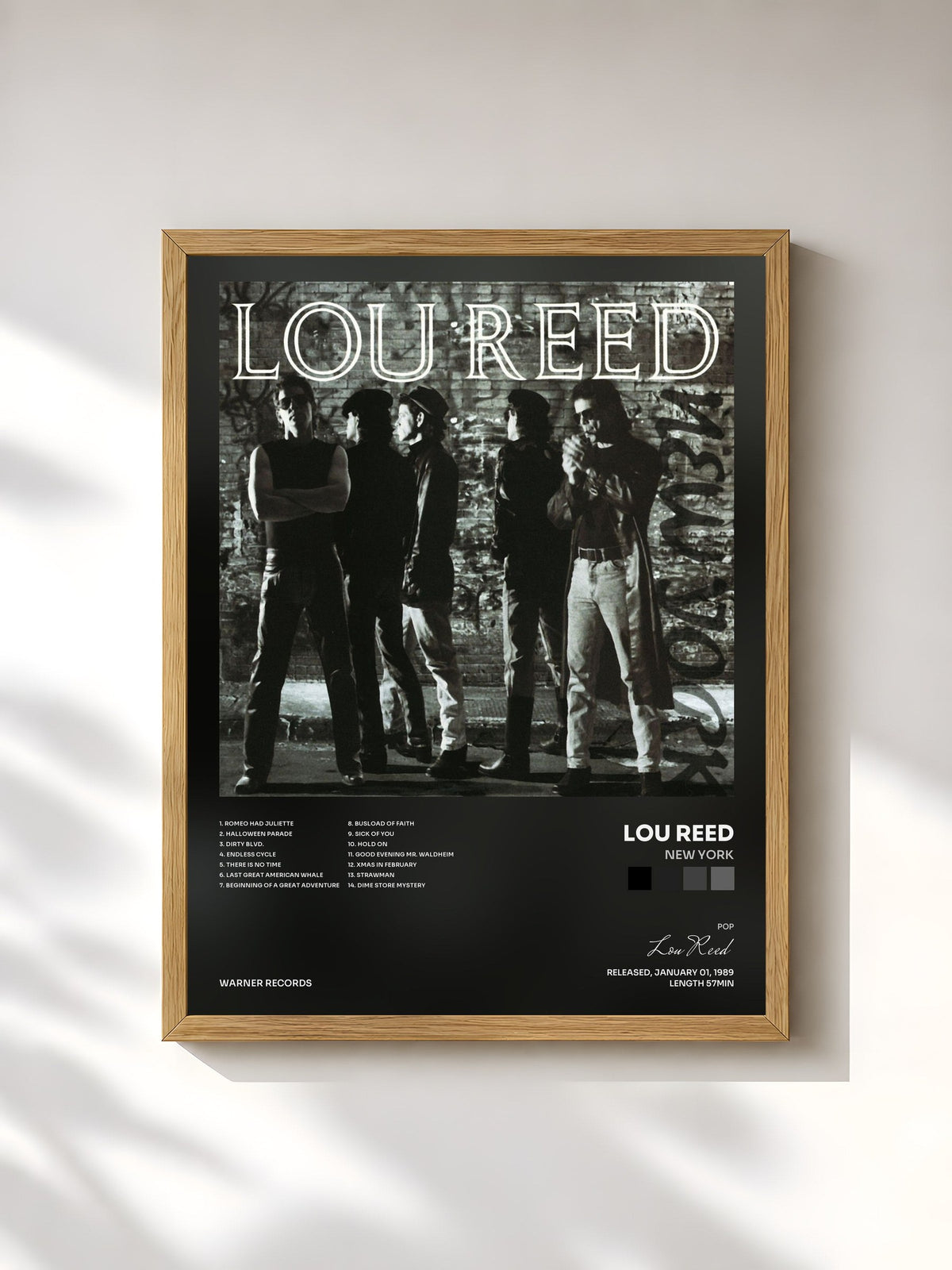 #bois Tableau de l'album New York de Lou Reed, cadre en bois brut, imprimé et encadré en France