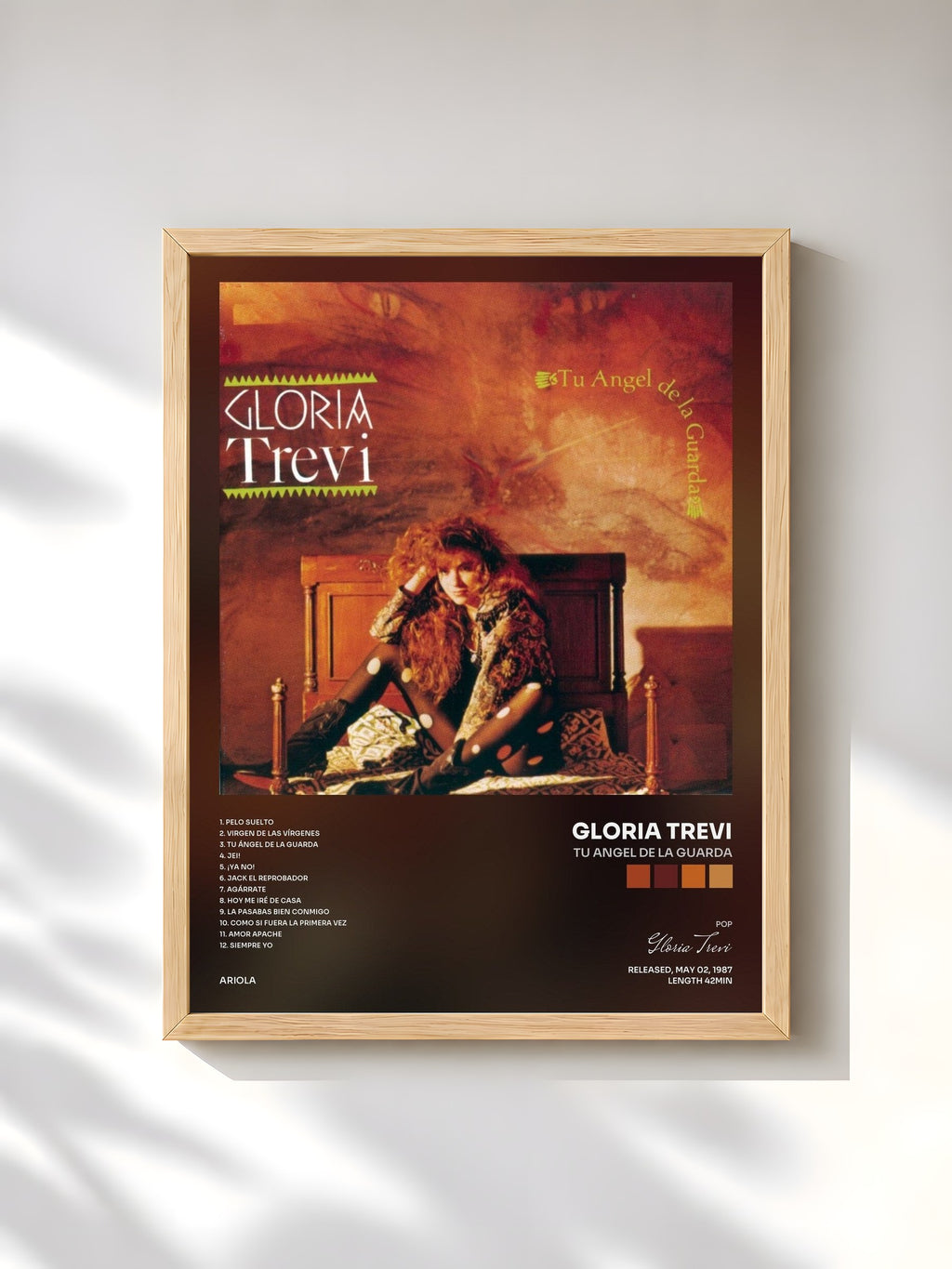 #bois Tableau de l'album Tu Angel De La Guarda de Gloria Trevi, cadre en bois brut, imprimé et encadré en France