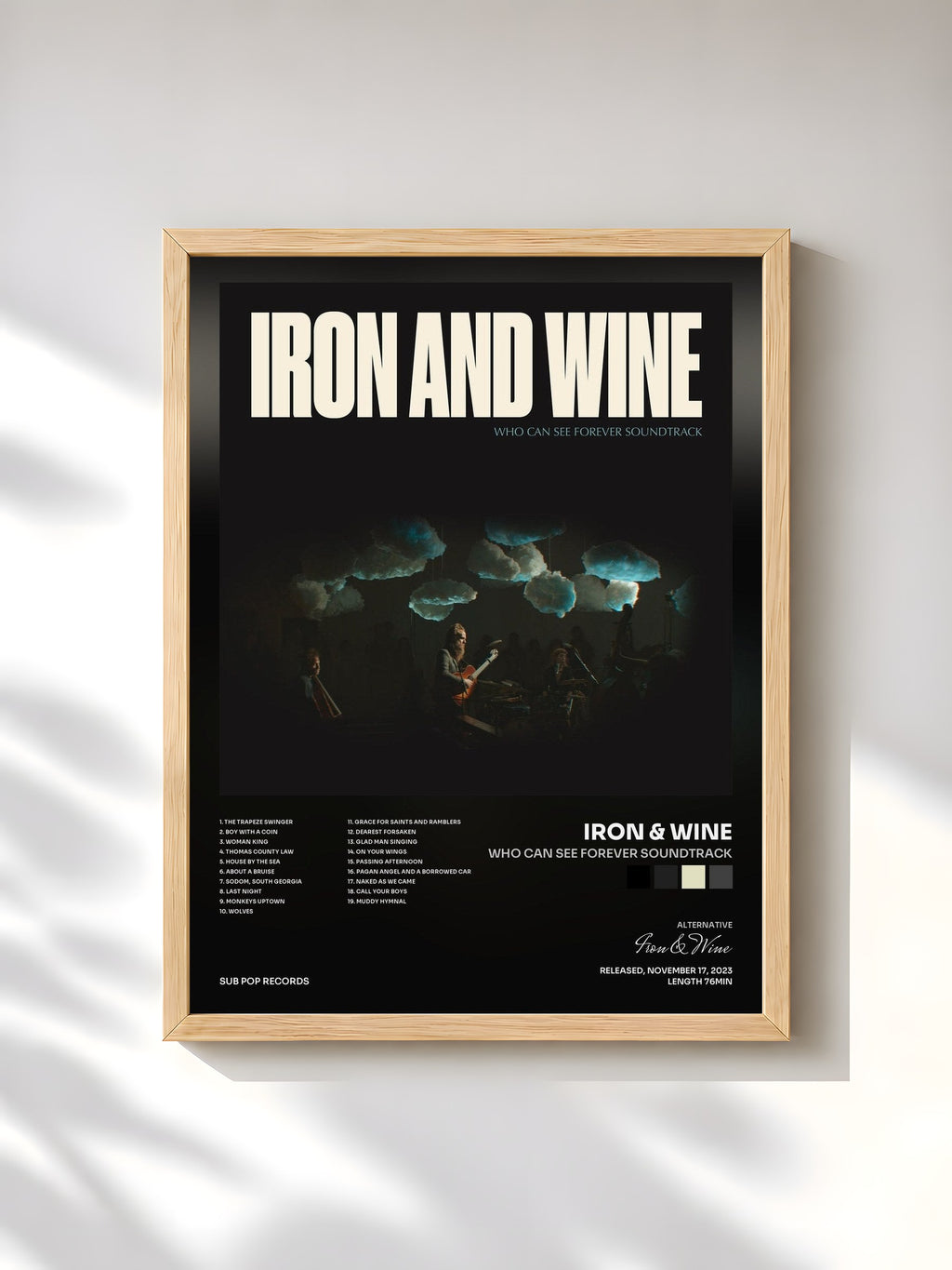 #bois Tableau de l'album Who Can See Forever Soundtrack de Iron & Wine, cadre en bois brut, imprimé et encadré en France