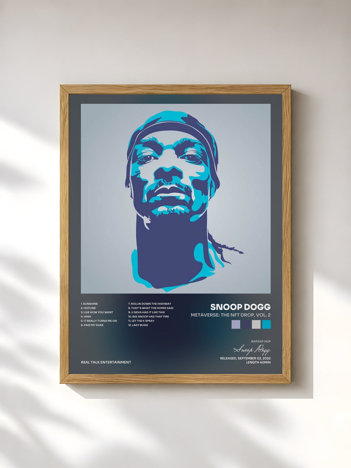 #bois Tableau de l'album Metaverse: The NFT Drop, Vol. 2 de Snoop Dogg, cadre en bois brut, imprimé et encadré en France