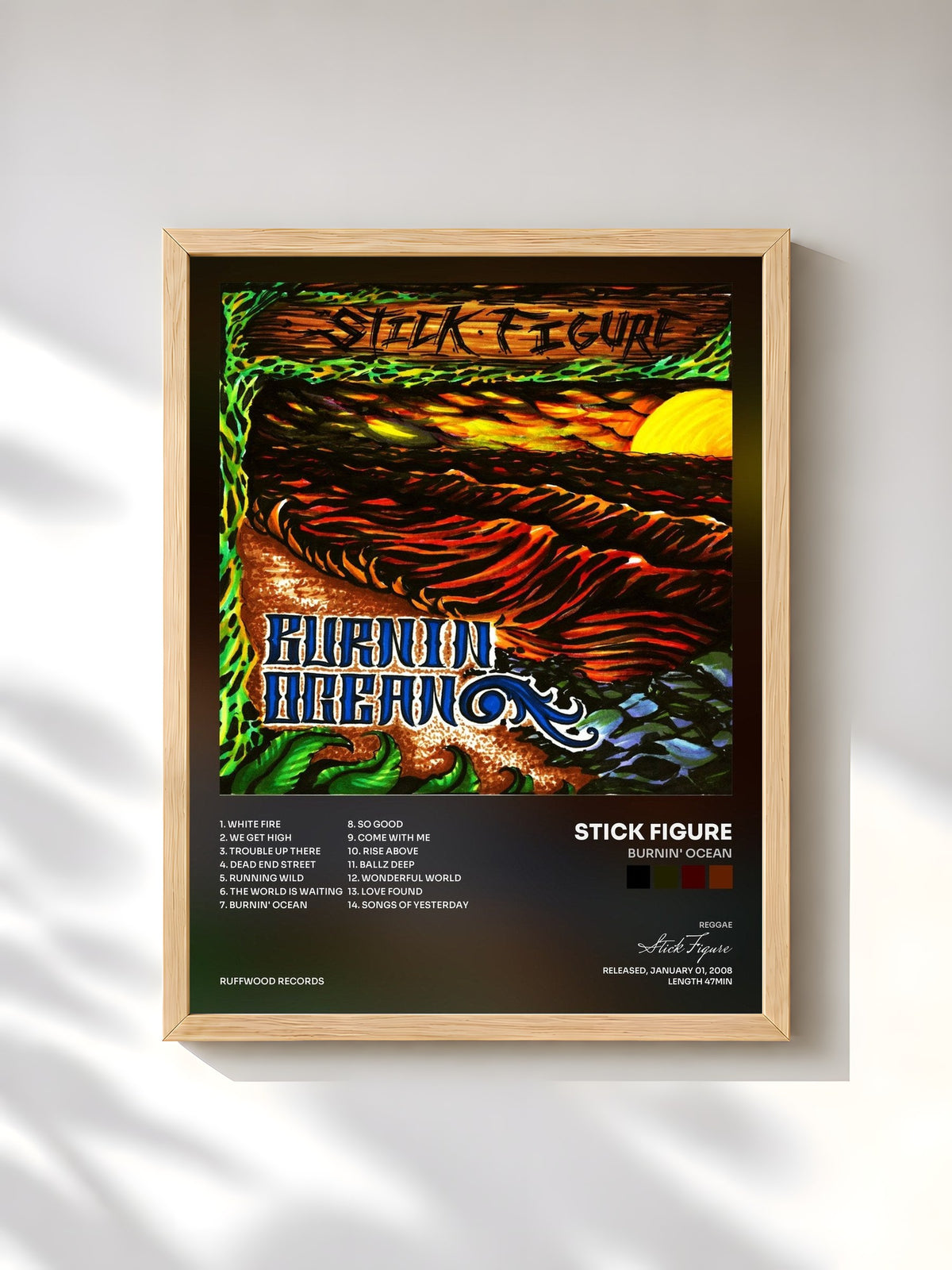 #bois Tableau de l'album Burnin' Ocean de Stick Figure, cadre en bois brut, imprimé et encadré en France