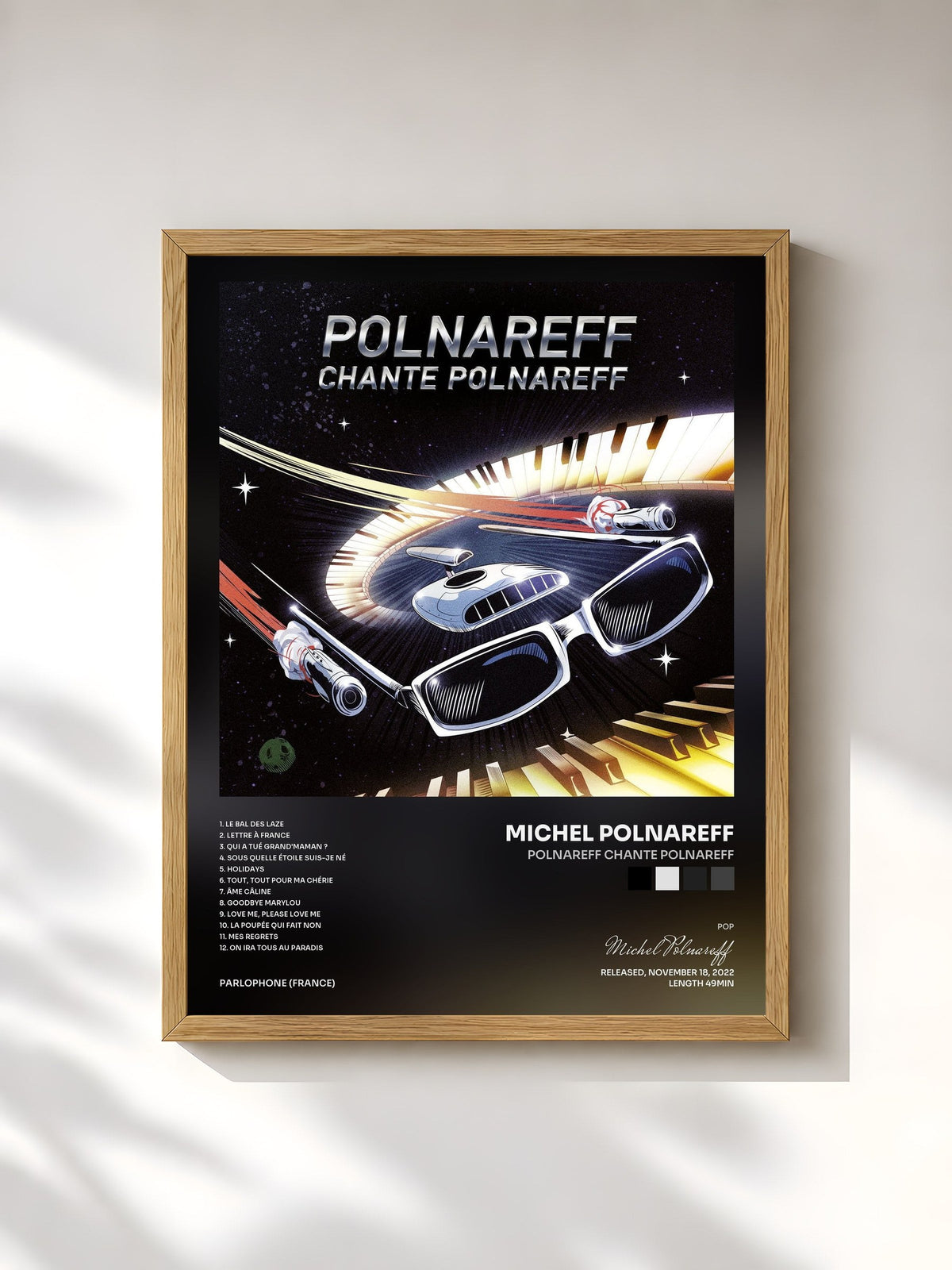 #bois Tableau de l'album Polnareff chante Polnareff de Michel Polnareff, cadre en bois brut, imprimé et encadré en France