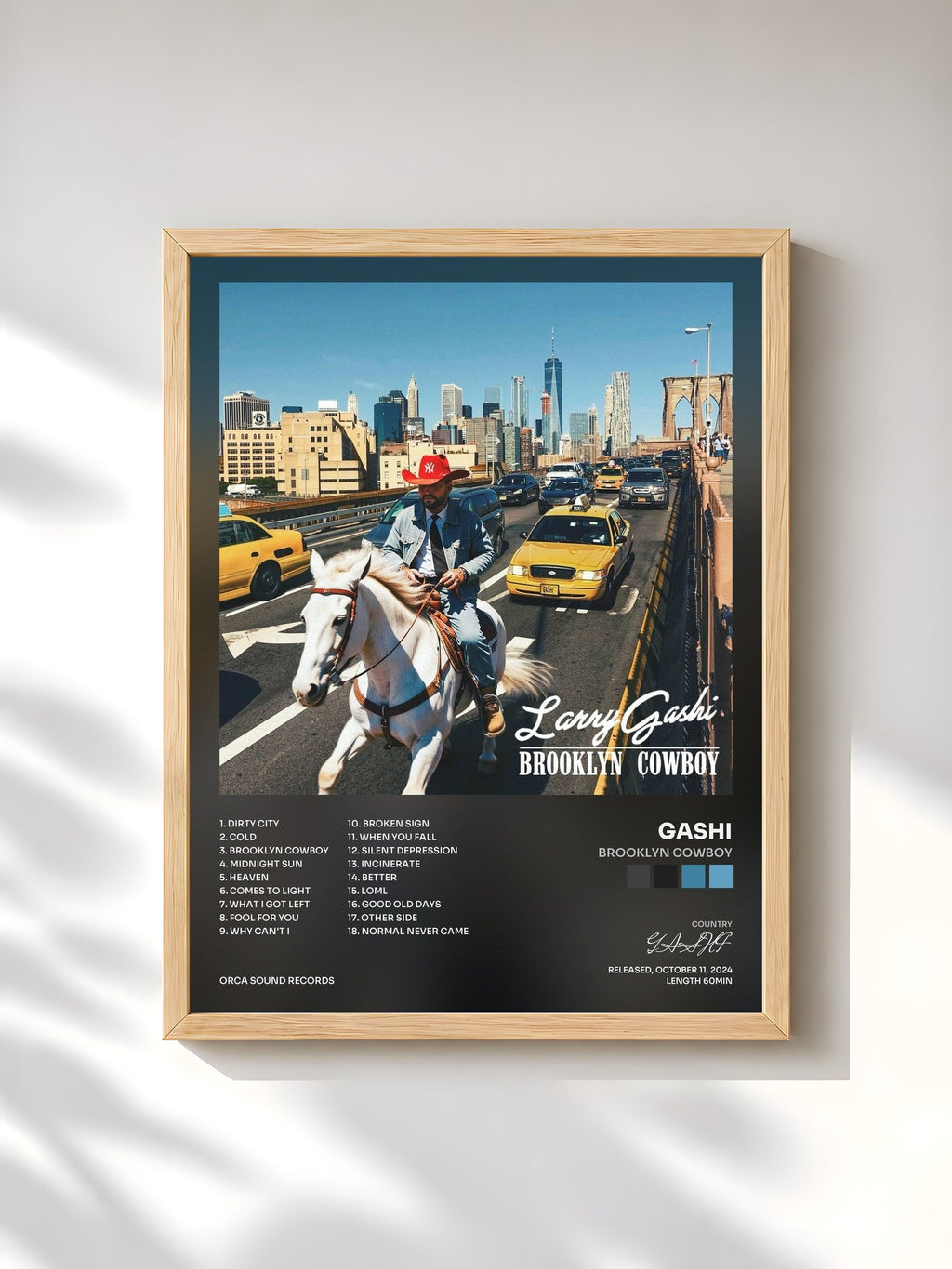 #bois Tableau de l'album Brooklyn Cowboy de GASHI, cadre en bois brut, imprimé et encadré en France