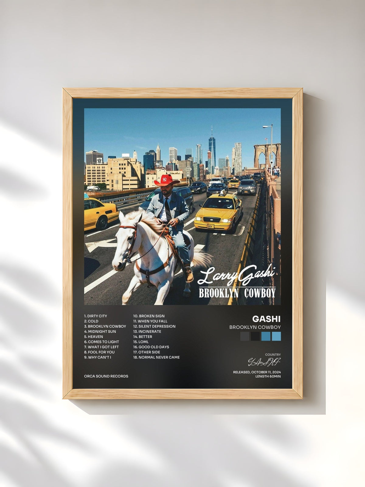 #bois Tableau de l'album Brooklyn Cowboy de GASHI, cadre en bois brut, imprimé et encadré en France