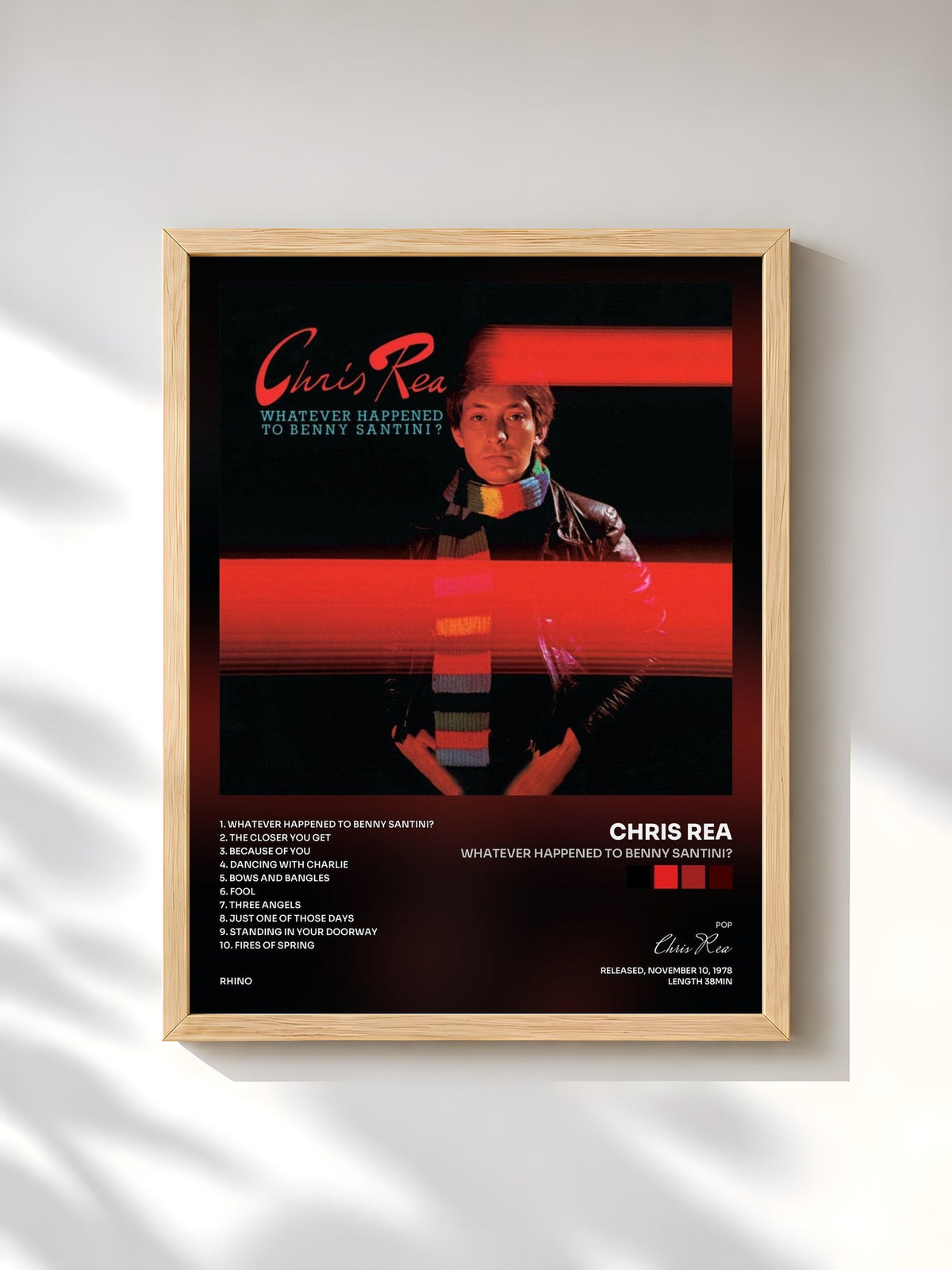 #bois Tableau de l'album Whatever Happened to Benny Santini? de Chris Rea, cadre en bois brut, imprimé et encadré en France