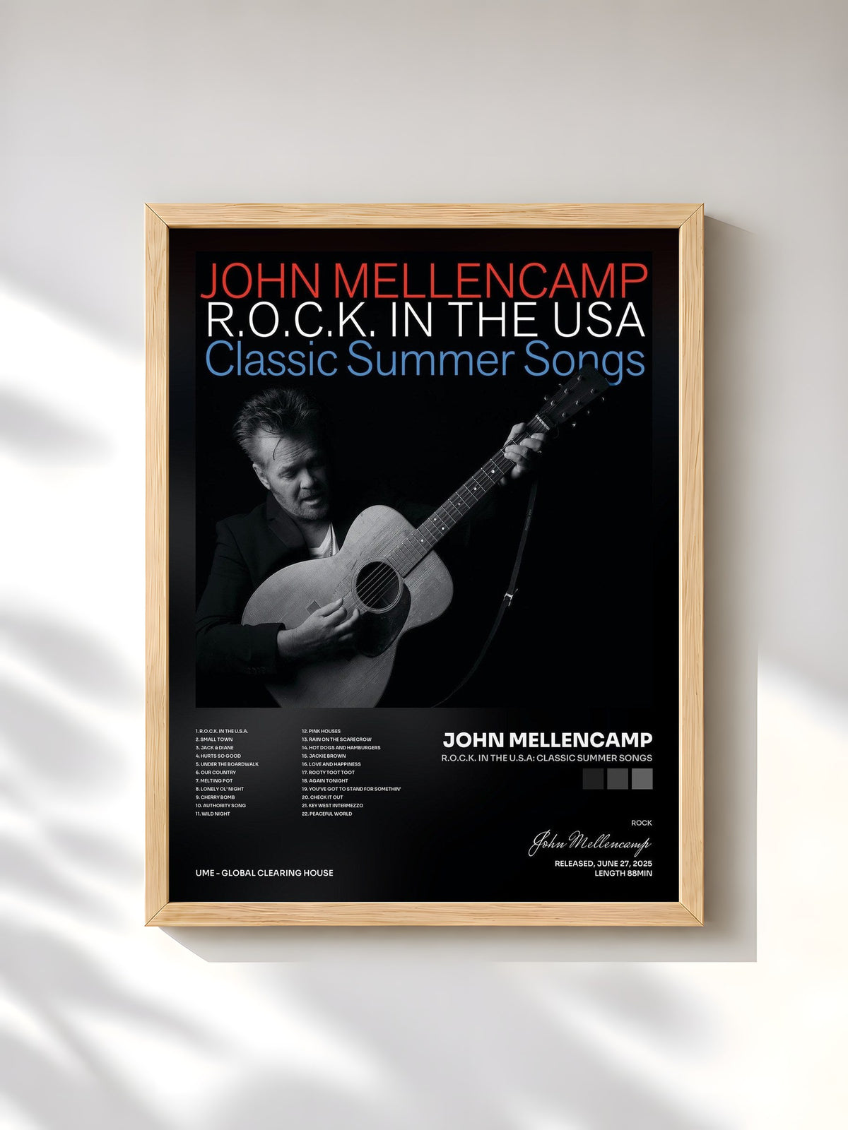 #bois Tableau de l'album R.O.C.K. in the U.S.A: Classic Summer Songs de John Mellencamp, cadre en bois brut, imprimé et encadré en France