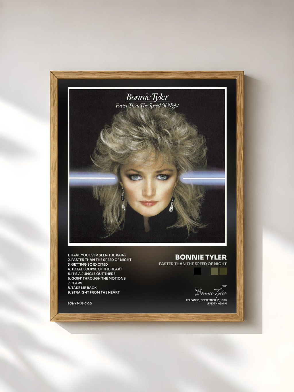 #bois Tableau de l'album Faster Than the Speed of Night de Bonnie Tyler, cadre en bois brut, imprimé et encadré en France