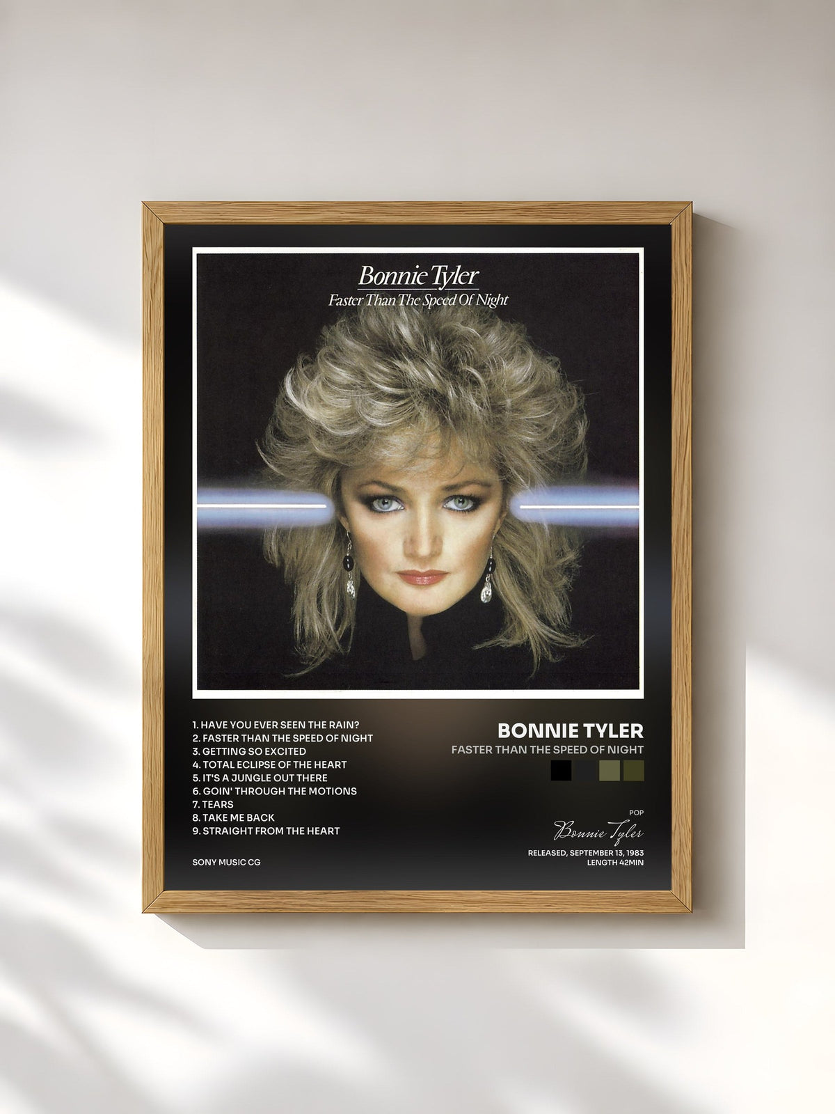 #bois Tableau de l'album Faster Than the Speed of Night de Bonnie Tyler, cadre en bois brut, imprimé et encadré en France