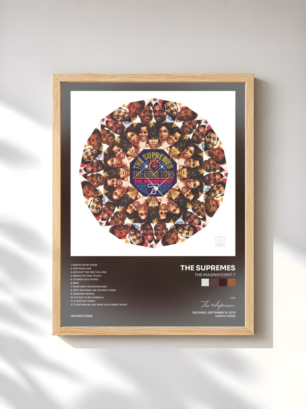 #bois Tableau de l'album The Magnificent 7 de The Supremes, cadre en bois brut, imprimé et encadré en France