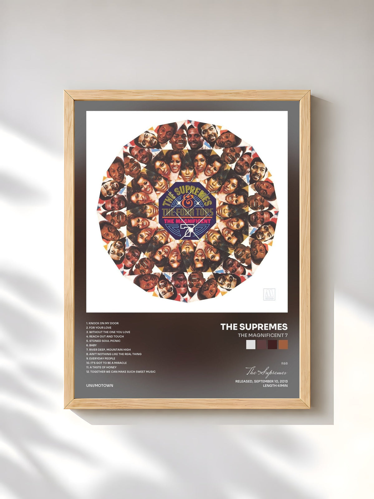 #bois Tableau de l'album The Magnificent 7 de The Supremes, cadre en bois brut, imprimé et encadré en France
