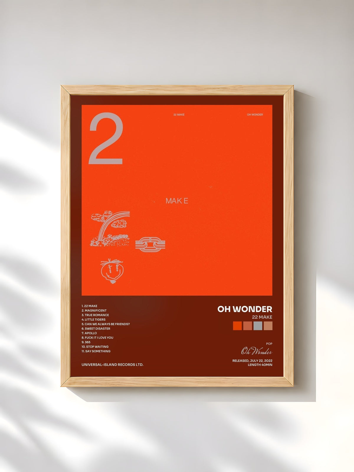 #bois Tableau de l'album 22 Make de Oh Wonder, cadre en bois brut, imprimé et encadré en France