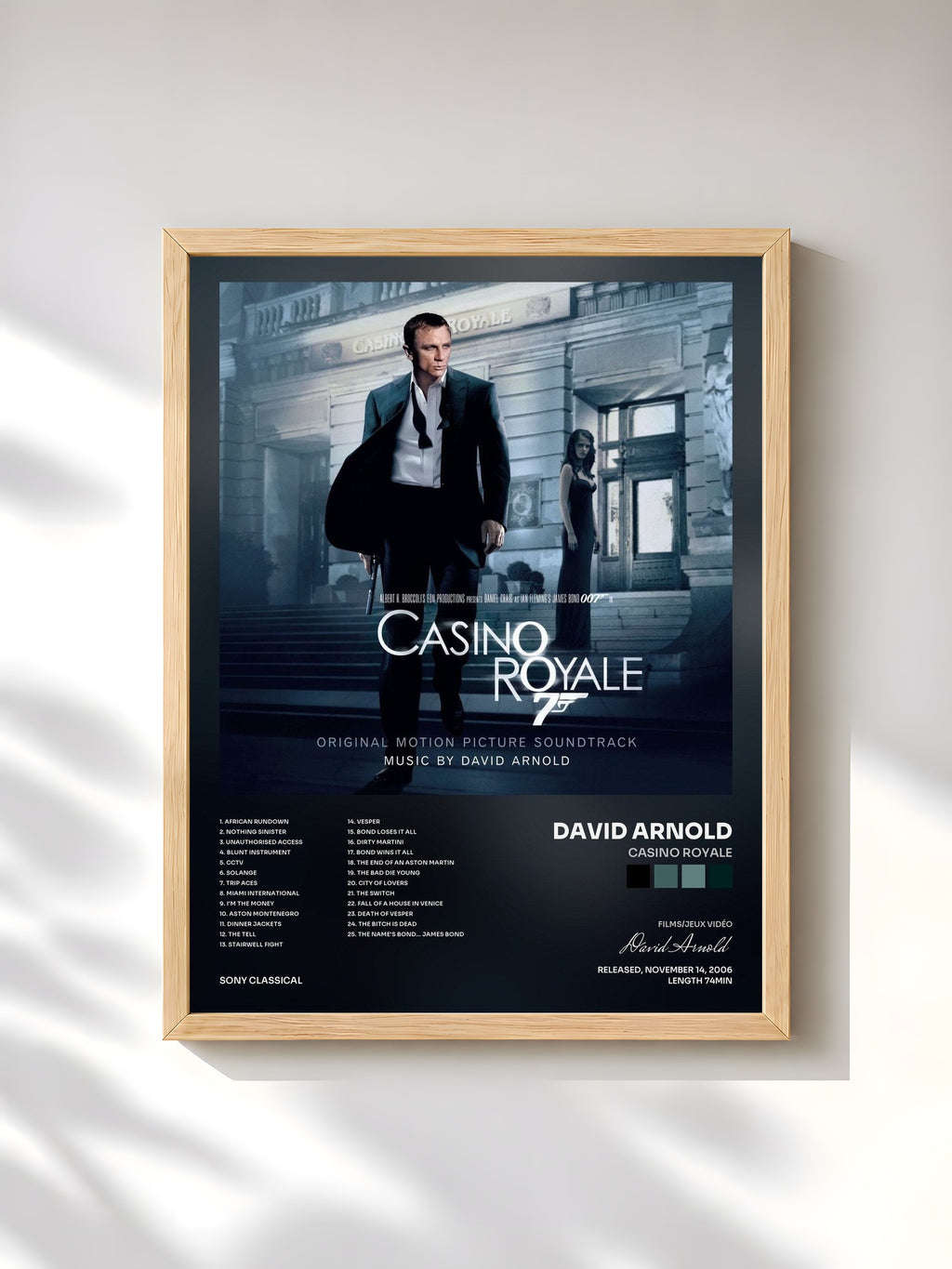 #bois Tableau de l'album Casino Royale de David Arnold, cadre en bois brut, imprimé et encadré en France
