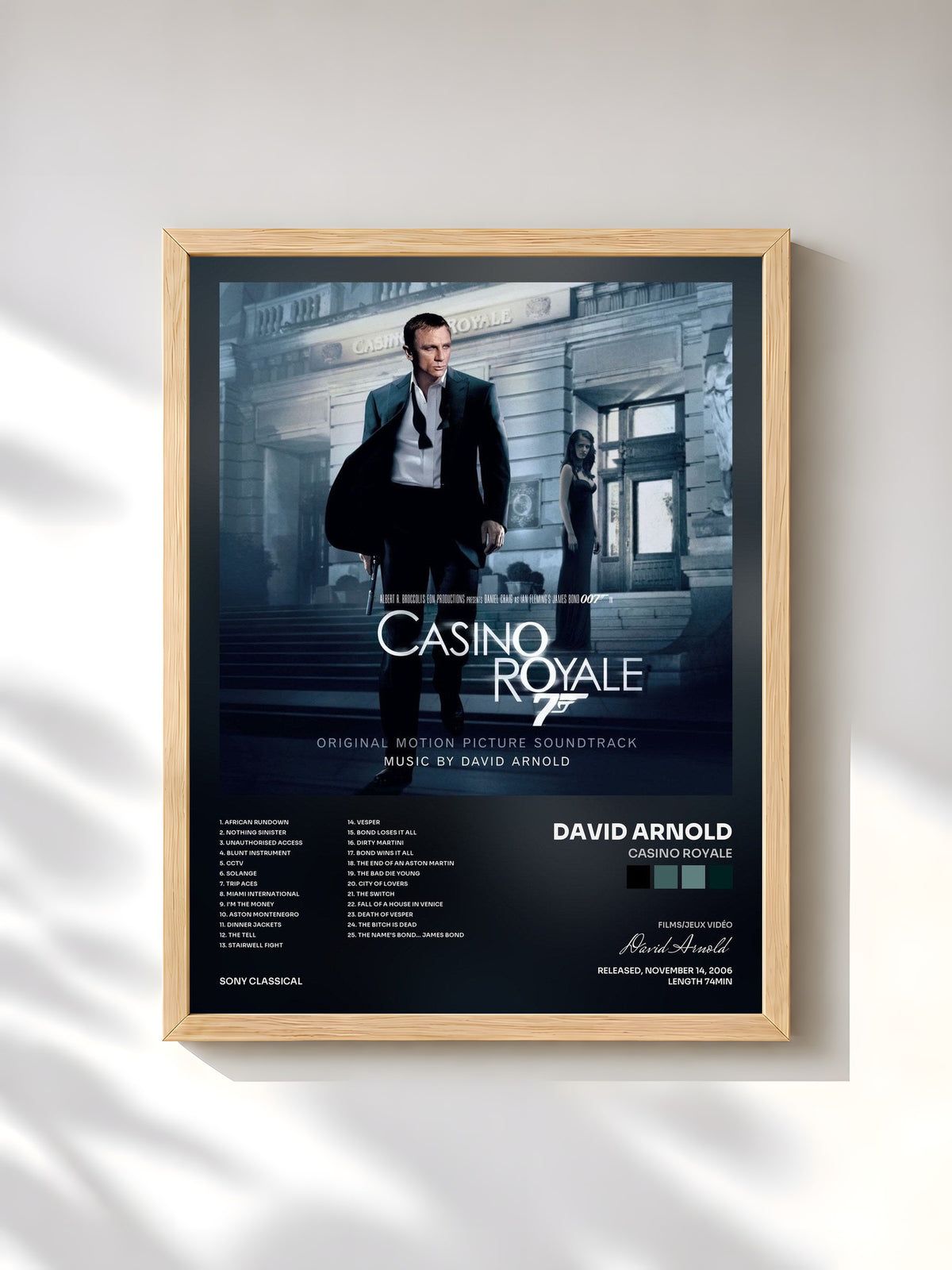 #bois Tableau de l'album Casino Royale de David Arnold, cadre en bois brut, imprimé et encadré en France