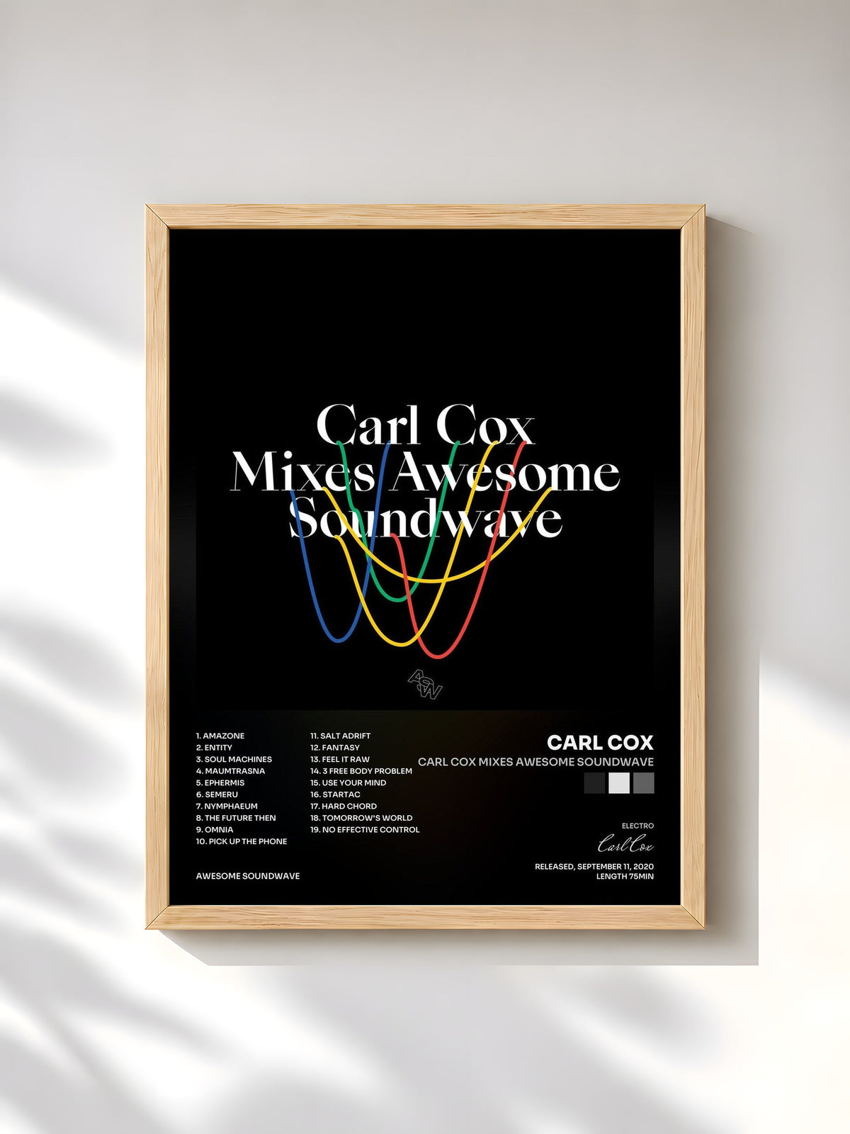 #bois Tableau de l'album Carl Cox Mixes Awesome Soundwave de Carl Cox, cadre en bois brut, imprimé et encadré en France