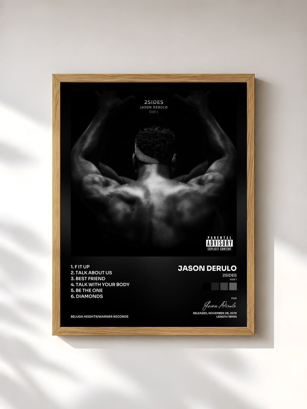 #bois Tableau de l'album 2Sides (Side 1) de Jason Derulo, cadre en bois brut, imprimé et encadré en France