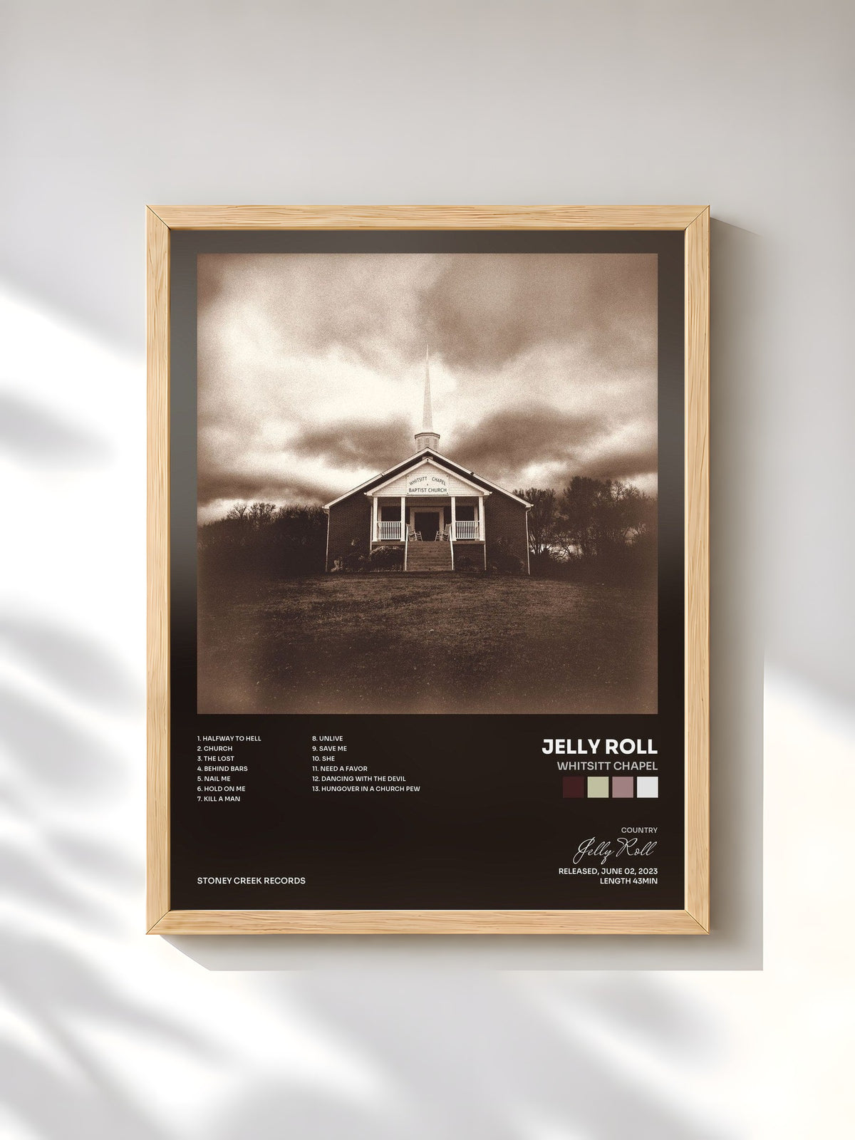 #bois Tableau de l'album Whitsitt Chapel de Jelly Roll, cadre en bois brut, imprimé et encadré en France