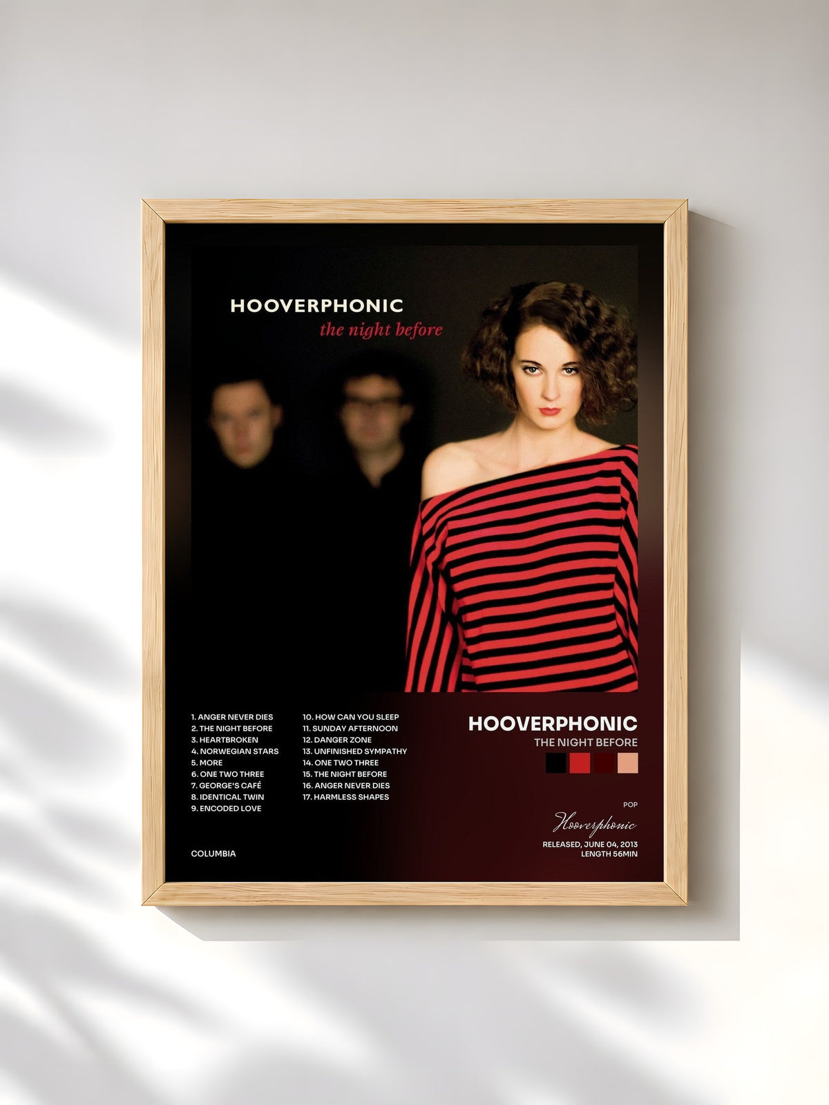 #bois Tableau de l'album The Night Before de Hooverphonic, cadre en bois brut, imprimé et encadré en France
