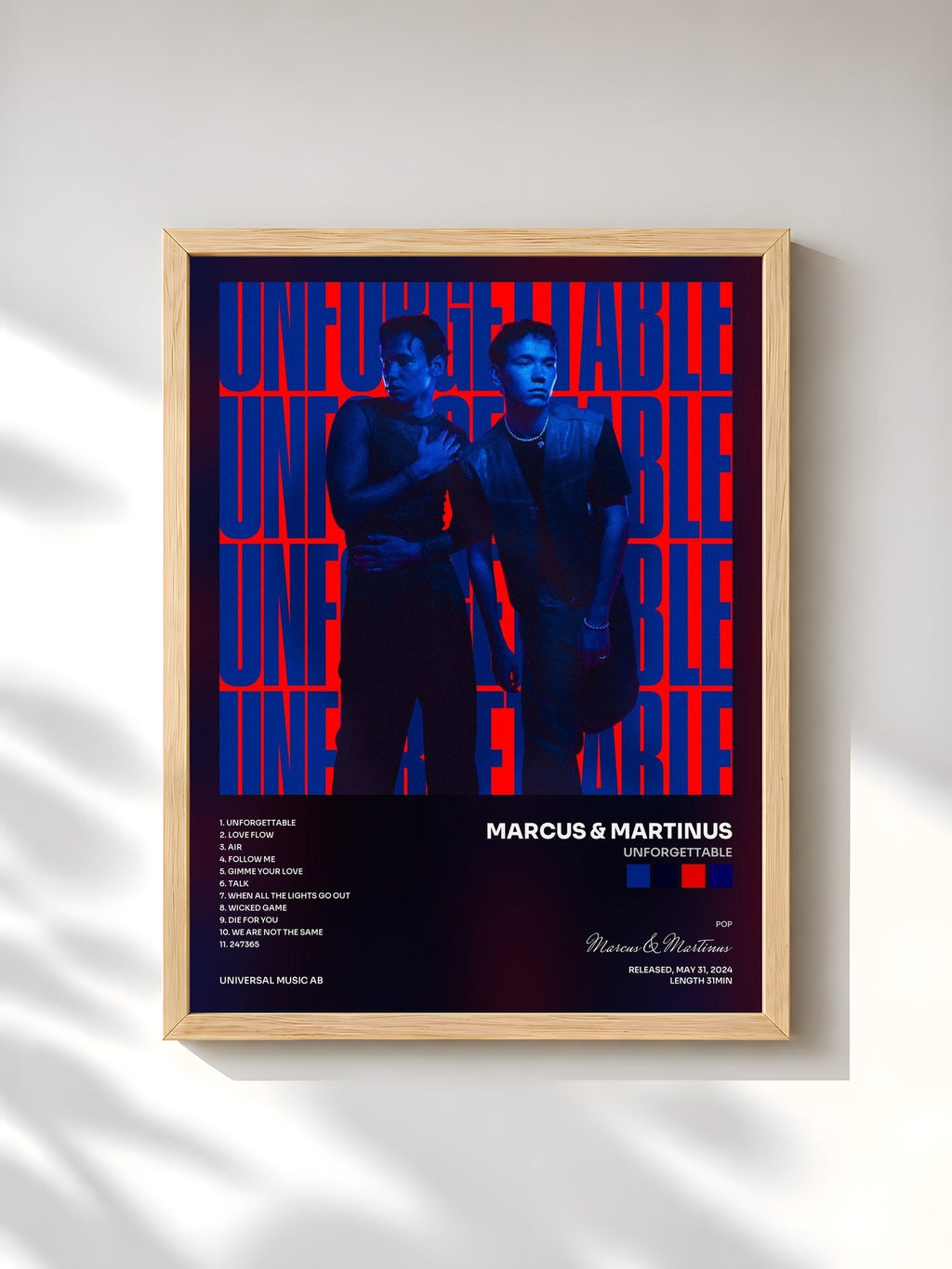#bois Tableau de l'album Unforgettable de Marcus & Martinus, cadre en bois brut, imprimé et encadré en France