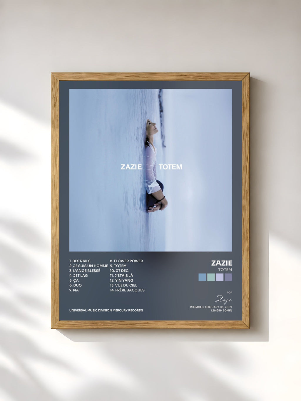 #bois Tableau de l'album Totem de Zazie, cadre en bois brut, imprimé et encadré en France