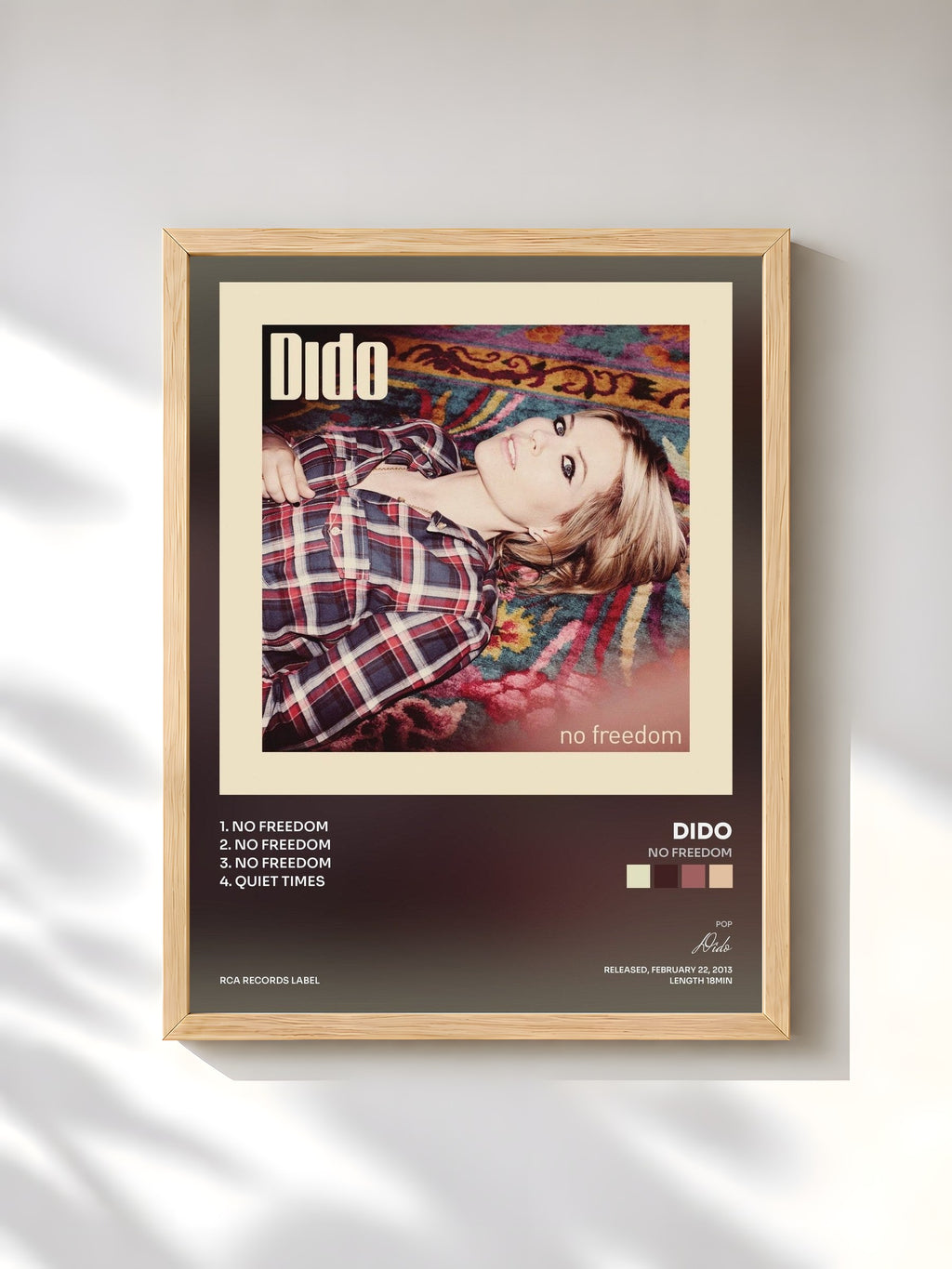 #bois Tableau de l'album No Freedom de Dido, cadre en bois brut, imprimé et encadré en France