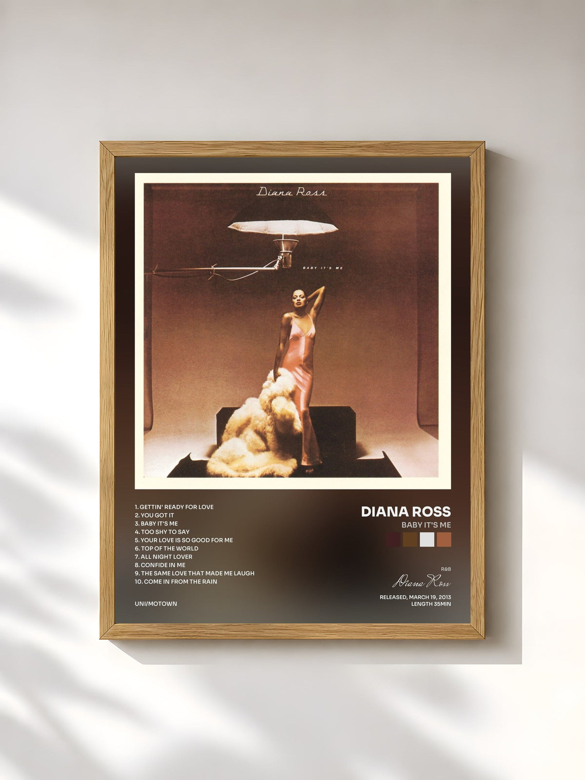 #bois Tableau de l'album Baby It's Me de Diana Ross, cadre en bois brut, imprimé et encadré en France