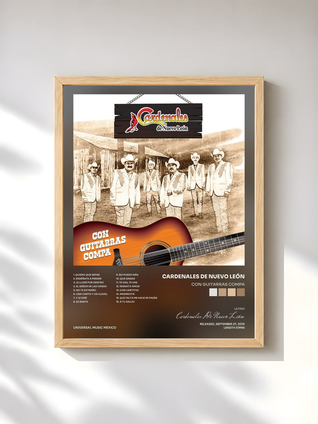 #bois Tableau de l'album Con Guitarras Compa de Cardenales De Nuevo León, cadre en bois brut, imprimé et encadré en France