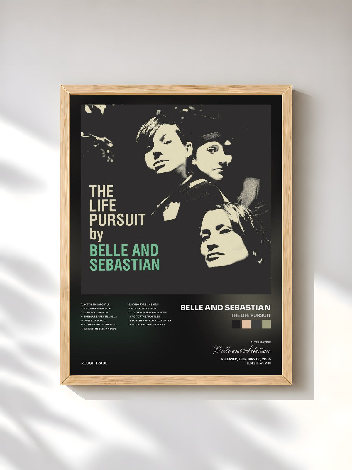#bois Tableau de l'album The Life Pursuit de Belle and Sebastian, cadre en bois brut, imprimé et encadré en France
