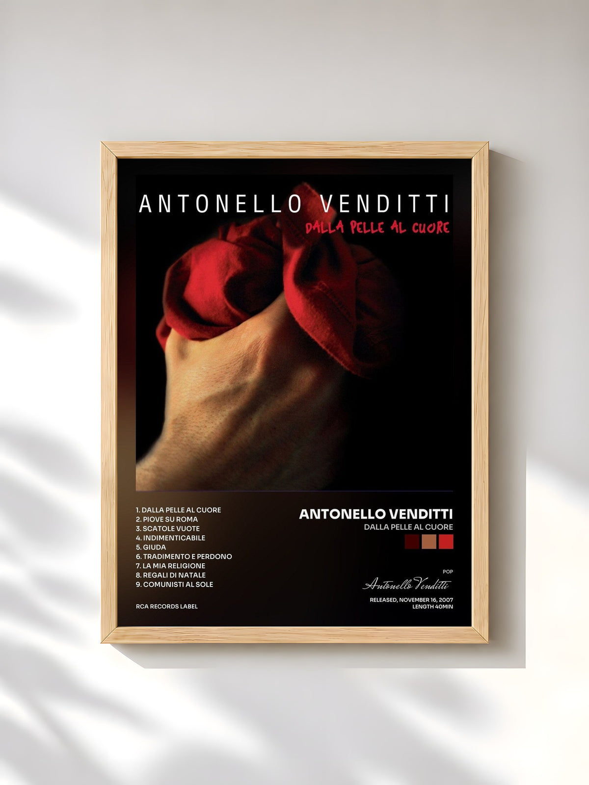 #bois Tableau de l'album Dalla pelle al cuore de Antonello Venditti, cadre en bois brut, imprimé et encadré en France