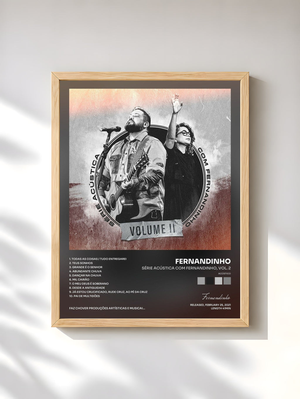 #bois Tableau de l'album Série Acústica Com Fernandinho, Vol. 2 (Acústico) de Fernandinho, cadre en bois brut, imprimé et encadré en France