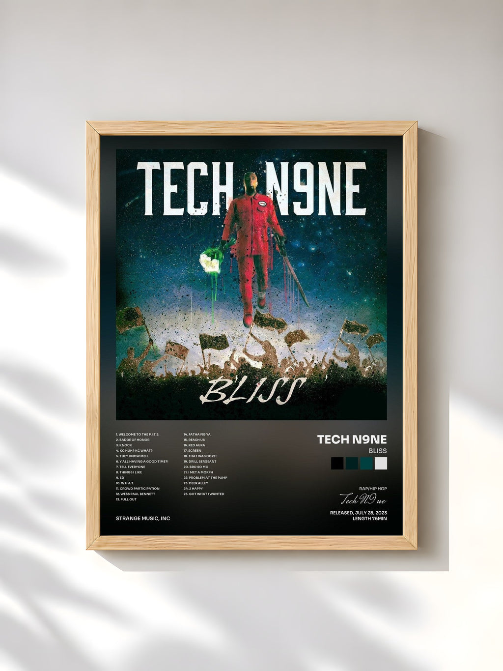 #bois Tableau de l'album BLISS de Tech N9ne, cadre en bois brut, imprimé et encadré en France