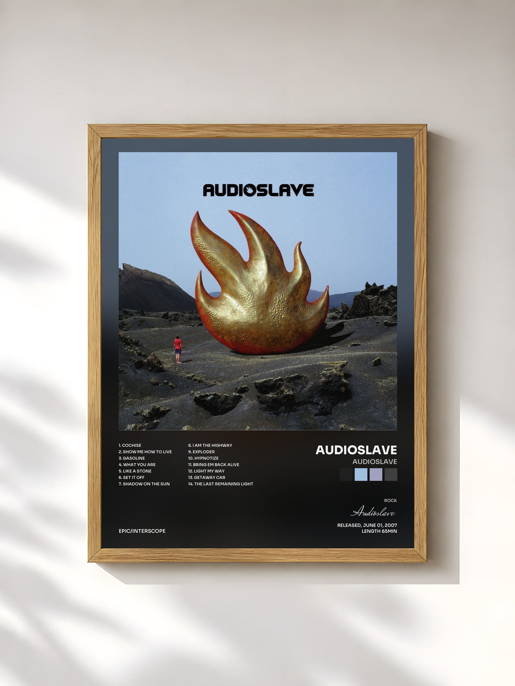 #bois Tableau de l'album Audioslave de Audioslave, cadre en bois brut, imprimé et encadré en France