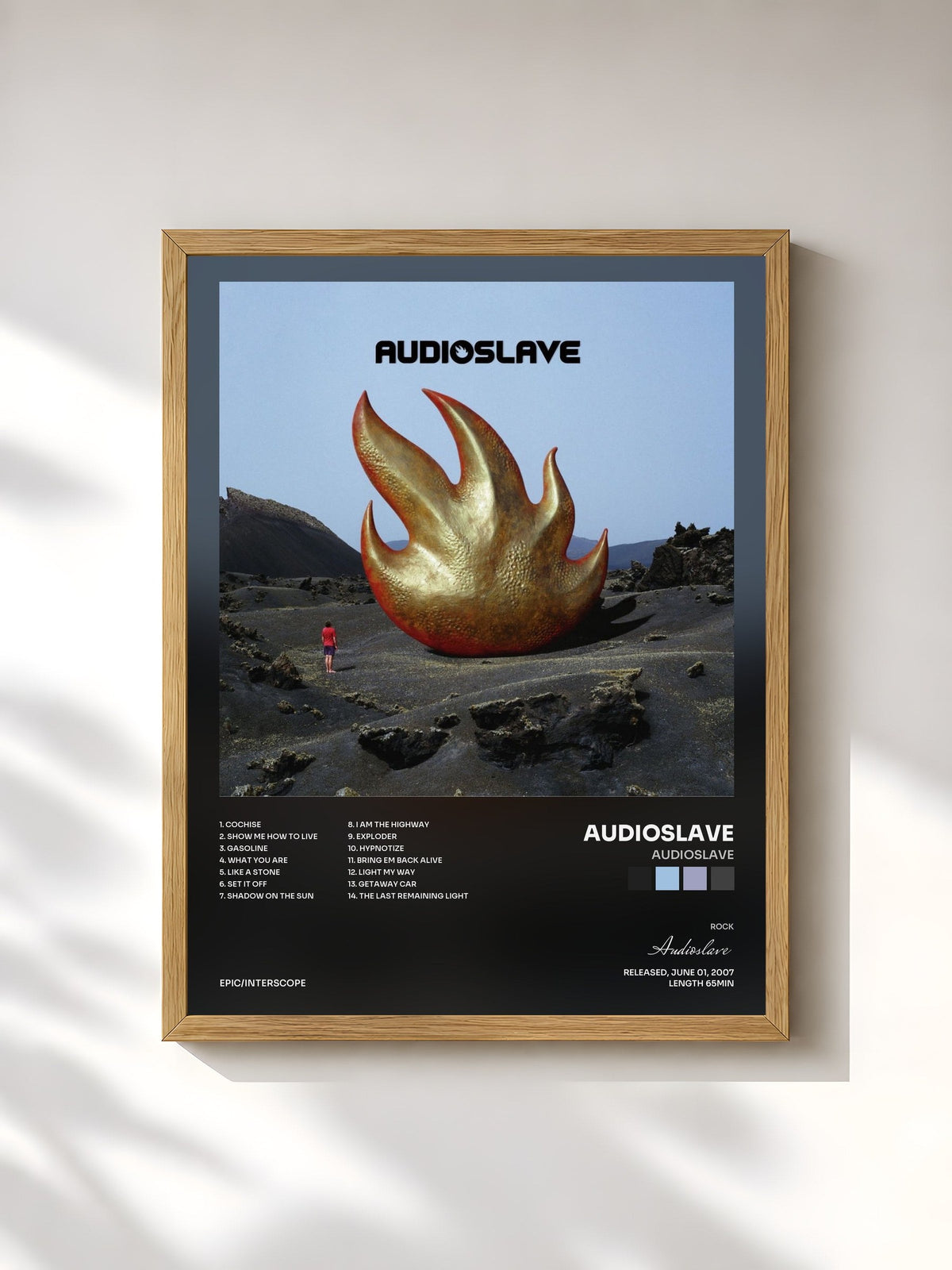 #bois Tableau de l'album Audioslave de Audioslave, cadre en bois brut, imprimé et encadré en France
