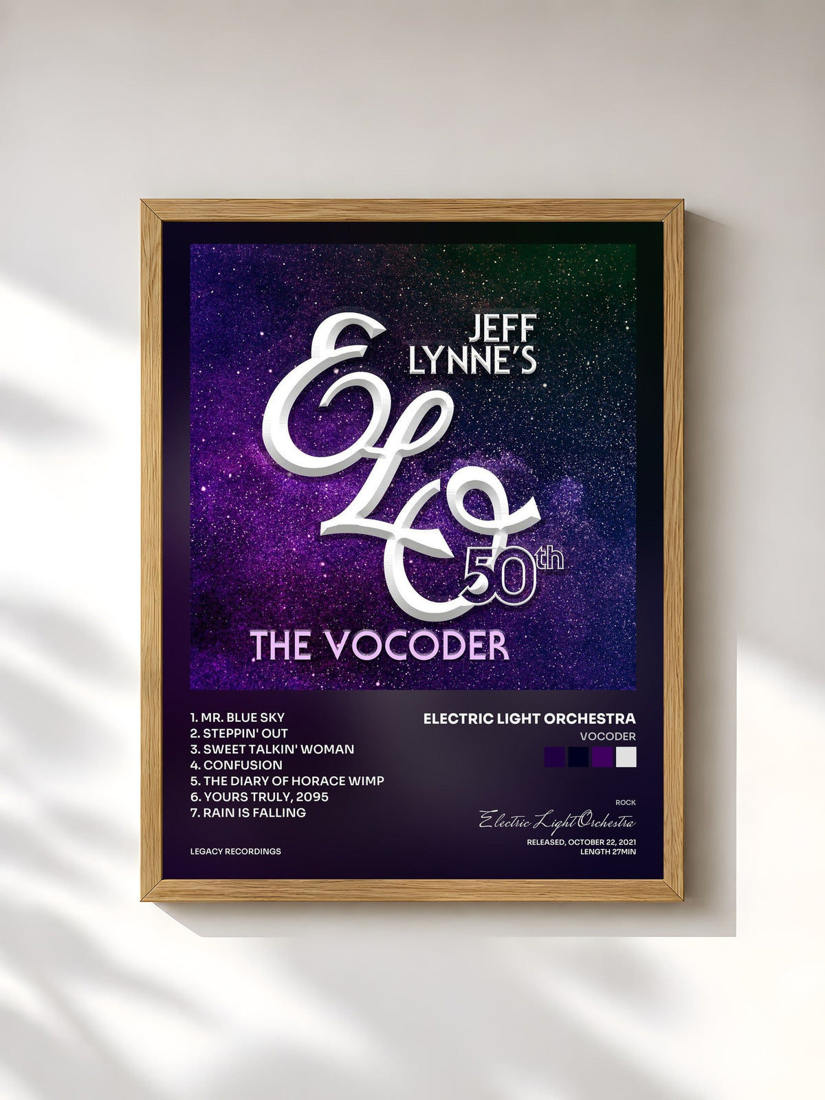#bois Tableau de l'album Vocoder de Electric Light Orchestra, cadre en bois brut, imprimé et encadré en France